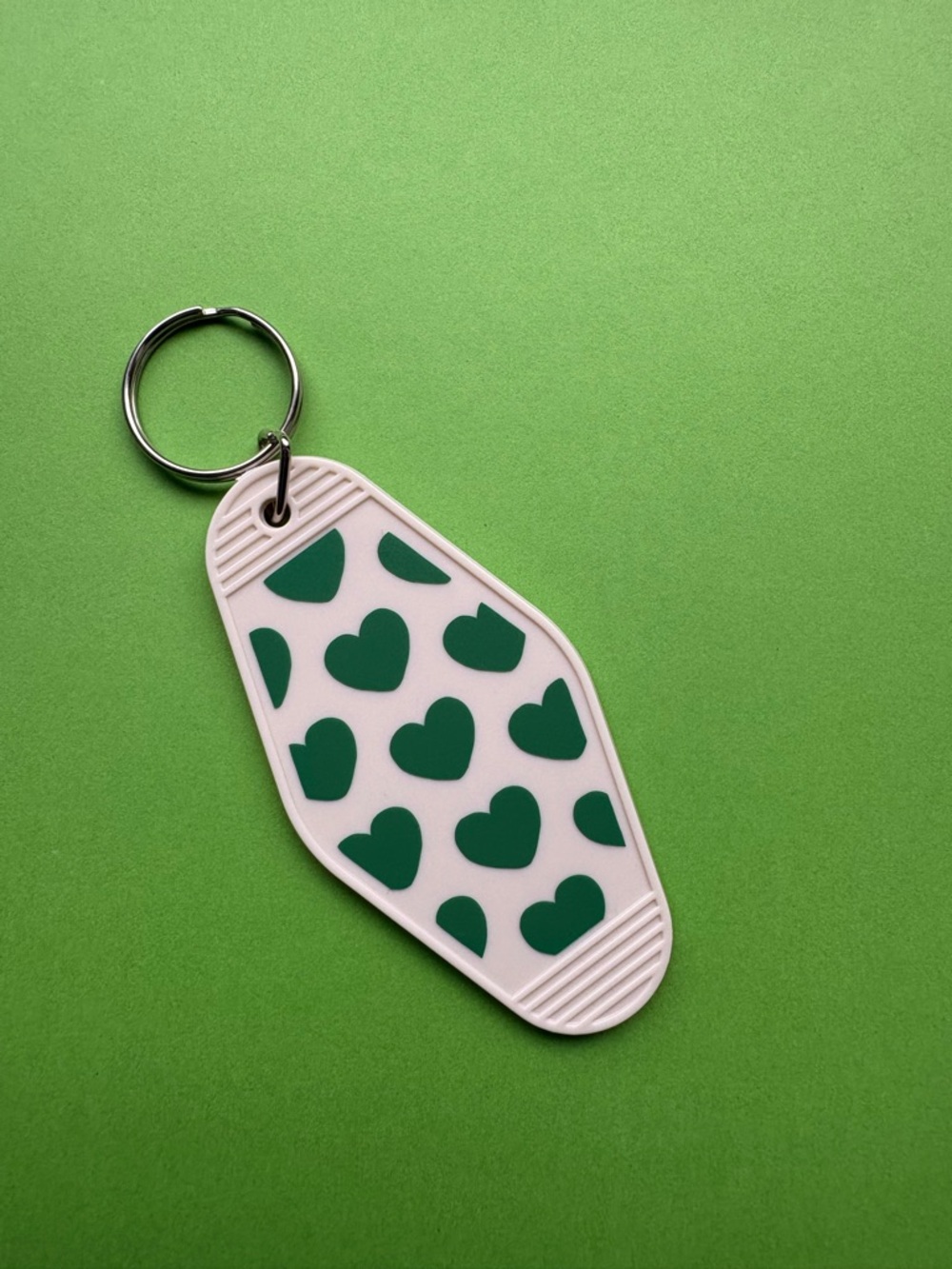 Hand made White & Green Heart Pattern Keychain